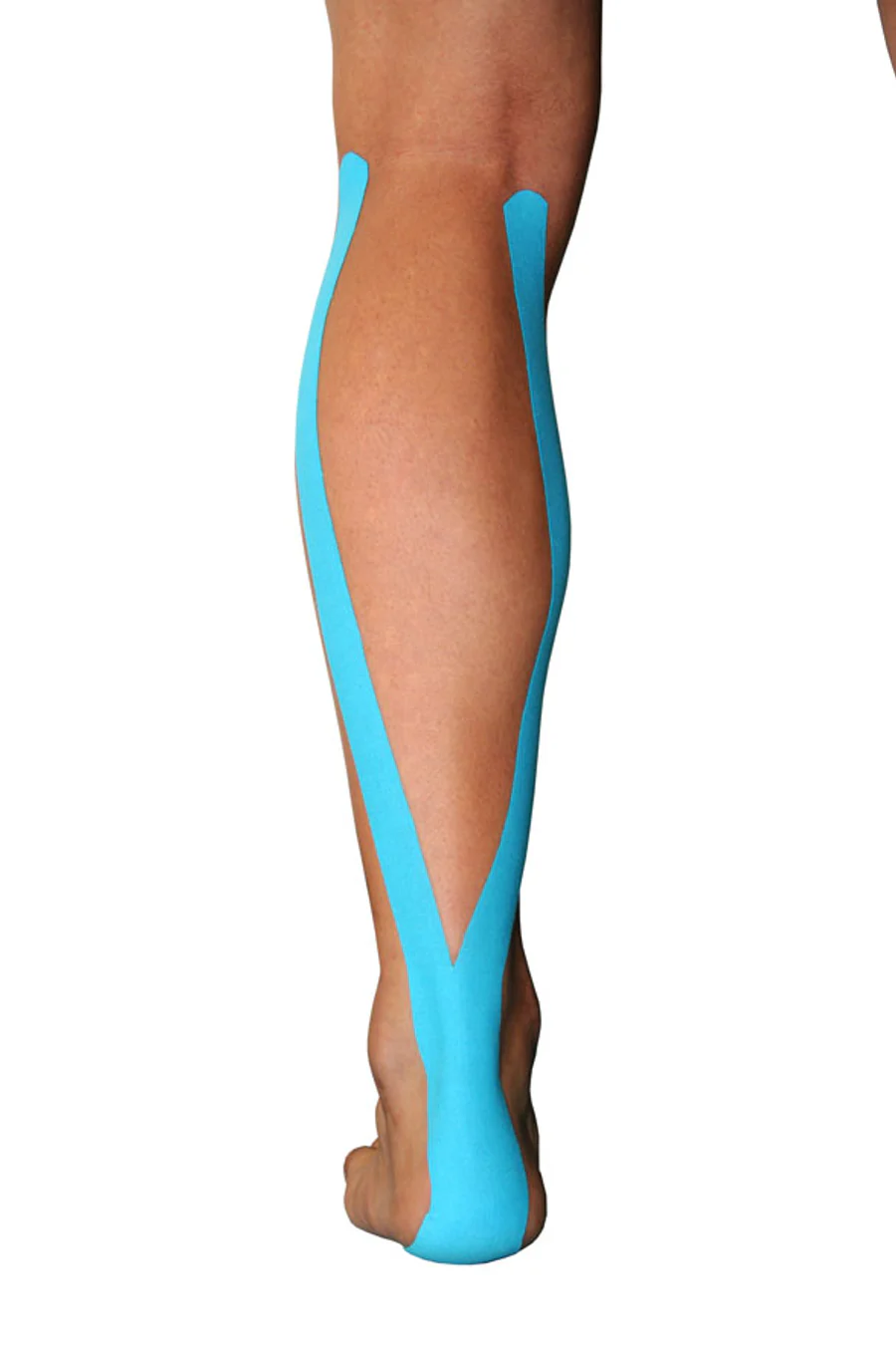 Blauwe Dream K kinesiotape vanaf de hiel langs de achterzijde van de kuit